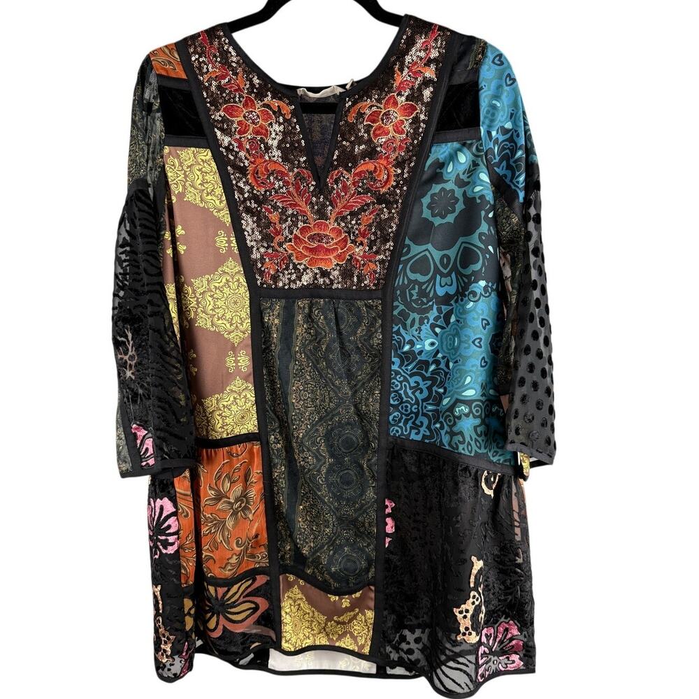 Soft Surroundings Boho Patchwork Embroidered Tunic Blouse sz Med Petite